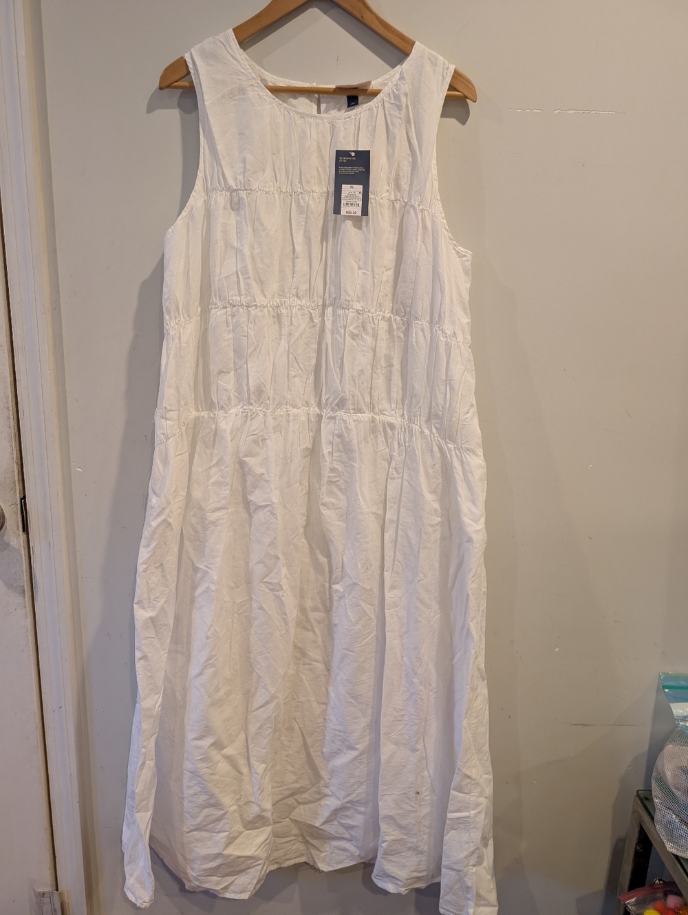 New White Sleeveless Tiered Maxi Dress XL Cottagecore Summer Cotton Milkmaid